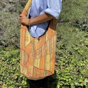 Orange Embroidered Peace and Sunrise Sling Boho Purse Handbag